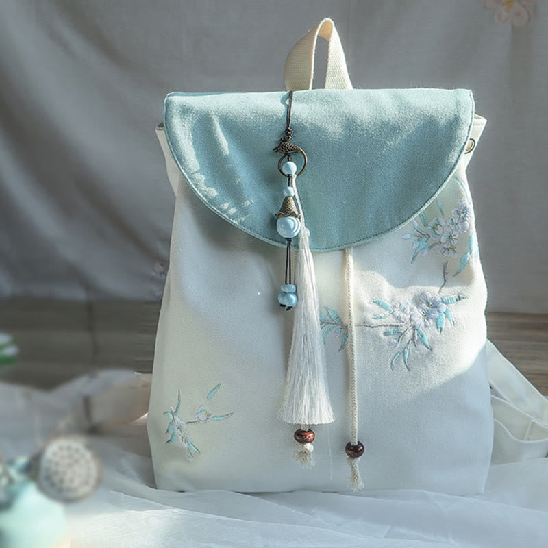 Mochila de lona de gran capacidad bordada hecha a mano con Buddha Stones