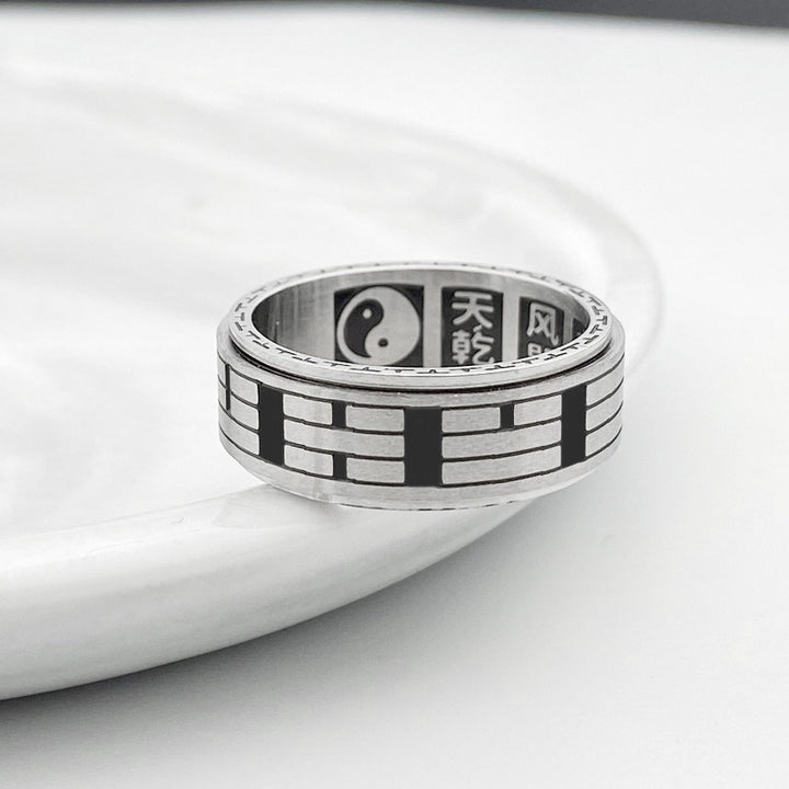 Anillo giratorio de equilibrio de acero titanio Bagua Yin Yang con Buddha Stones