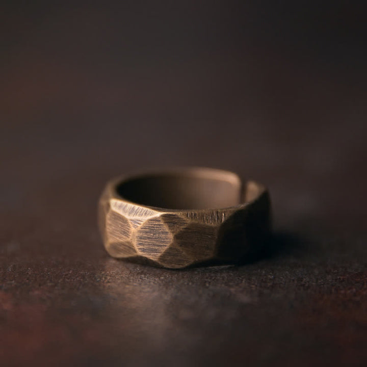 Anillo de riqueza de cobre de diseño simple tibetano con Buddha Stones