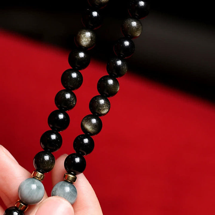 Pulsera de riqueza de piedra de ojo de águila de ojo de tigre de obsidiana con brillo dorado de 108 cuentas Mala