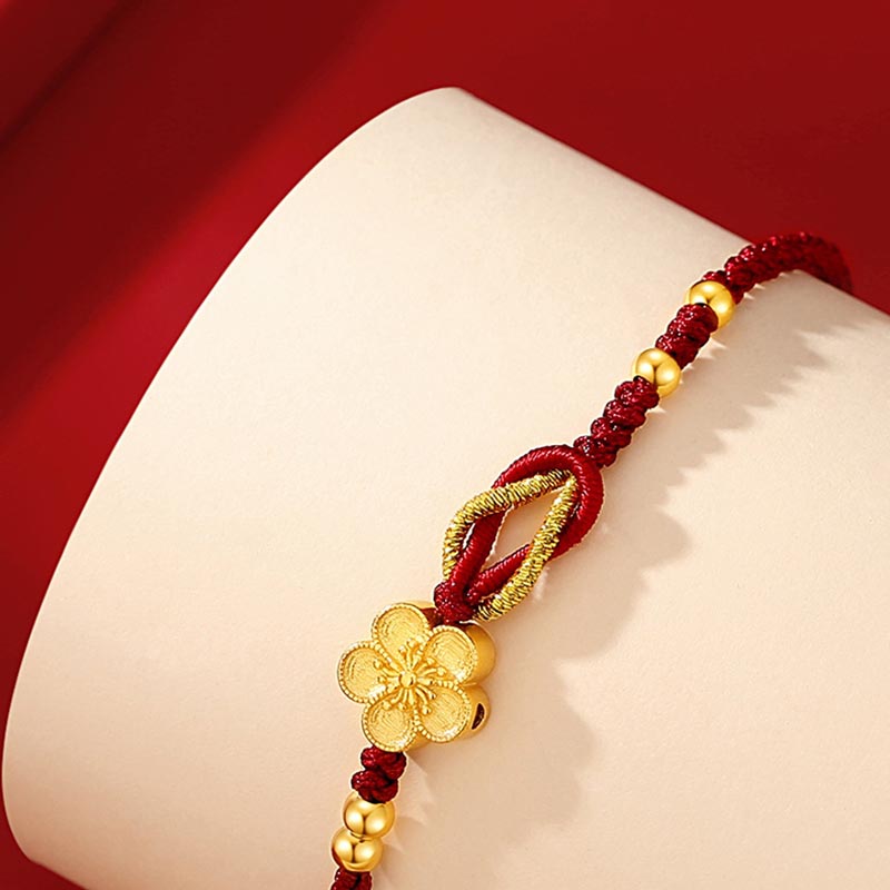 Pulsera de la suerte de calcedonia Sakura con flores de cerezo de plata de ley 925 hecha a mano con Buddha Stones