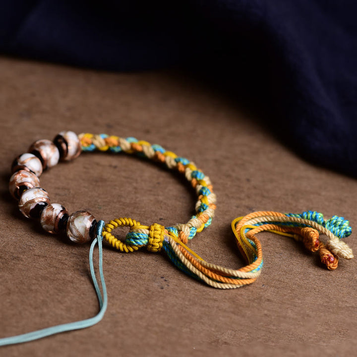 Pulsera trenzada de fortuna con cuentas de cristal Liuli de cuerda multicolor hecha a mano con Buddha Stones