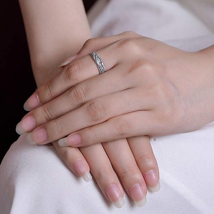 Anillo de iluminación de flor de peonía de loto de plata de ley 999