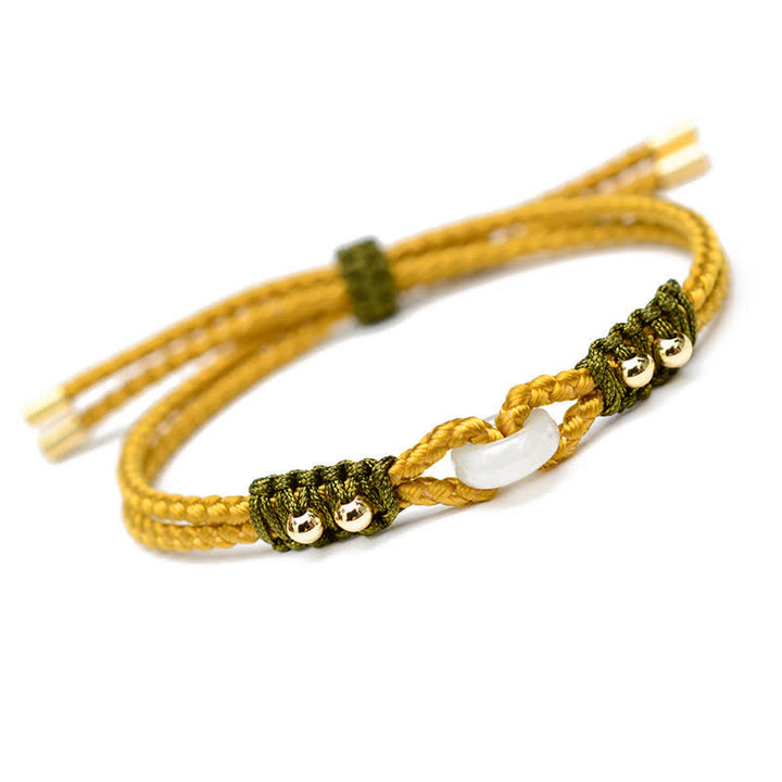 Pulsera de hilo de riqueza de abundancia de jade con hebilla de paz redonda con Buddha Stones