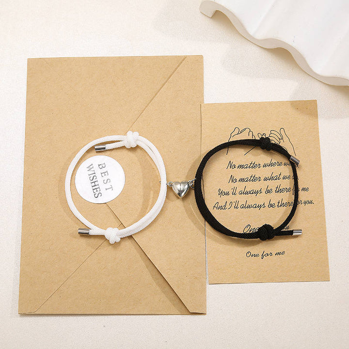 Pulsera de fuerza de cuerda de pareja magnética de amor de 2 piezas