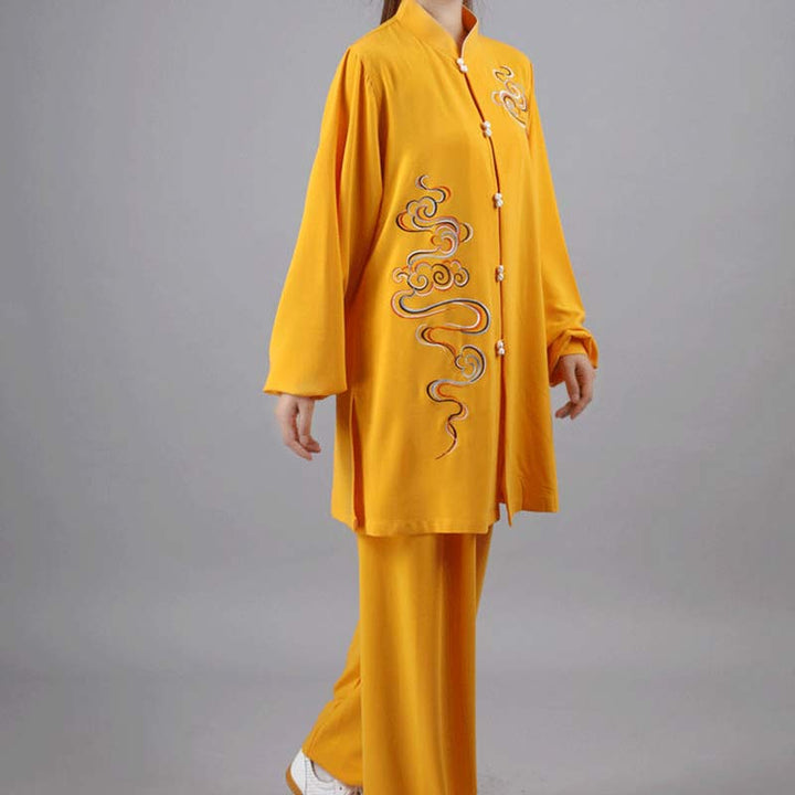 Conjunto de ropa unisex para práctica de meditación, tai chi, qigong, bordada, con nubes auspiciosas y Buddha Stones