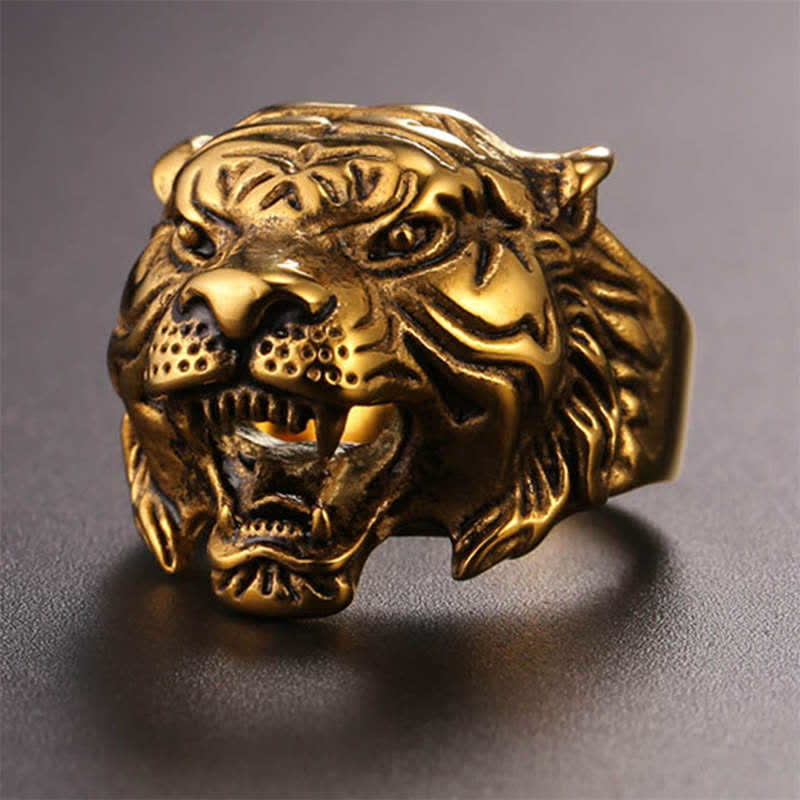 Anillo de motociclista Punk Rock con equilibrio de acero titanio y cabeza de tigre Animal para hombre