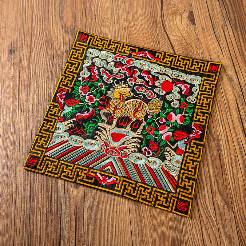 Alfombrilla para taza bordada con Buddha Stones , dragón Fénix, Kirin, posavasos para taza de té, tapete para té Kung Fu