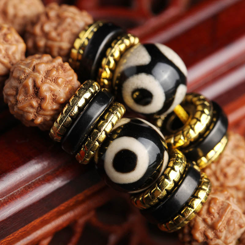Buddha Stones 108 cuentas Mala Rudraksha Bodhi Semilla Dzi cuentas suerte pulsera de riqueza