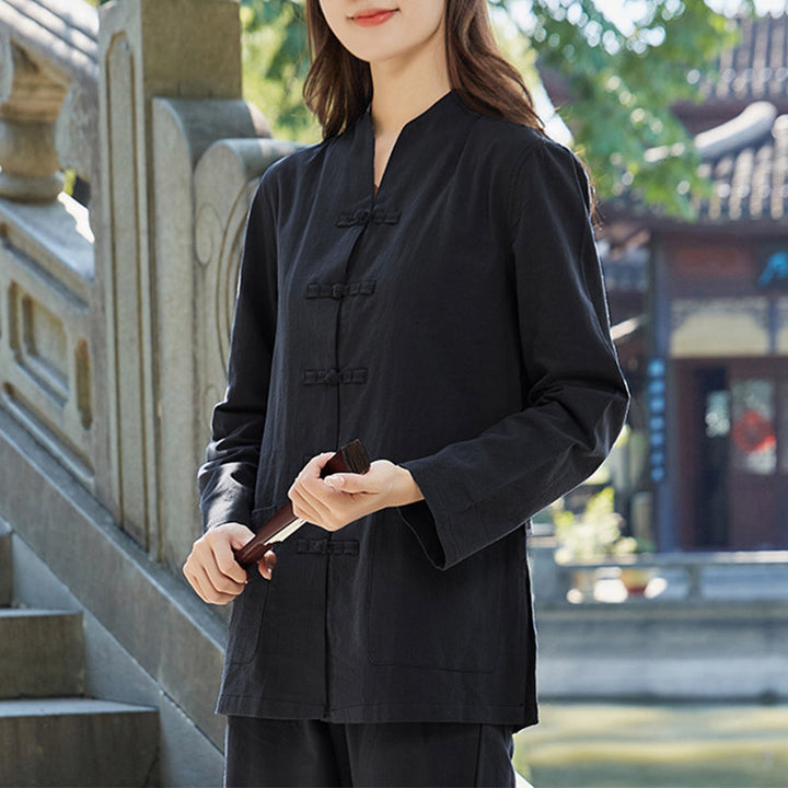 Conjunto de ropa de lino y algodón para mujer, uniforme de oración, meditación, Yoga, práctica Zen espiritual , Buddha Stones - Negro - US18, UK/AU22, EU50 (6XL) - image 6