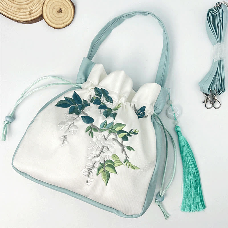 Buddha Stones Flores bordadas Wisteria Lily Algodón Lino Tote Bolso bandolera Bolso de hombro Bolso