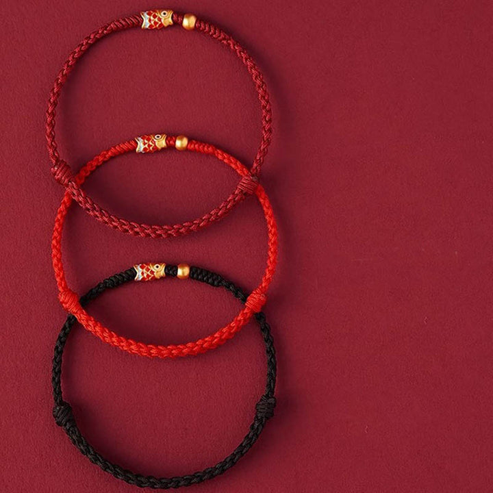 Pulsera de cuerda trenzada hecha a mano con peces Koi de plata de ley 925 con Buddha Stones