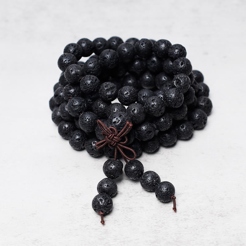 Buddha Stones 108 cuentas de roca de lava natural oración Mala pulsera collar