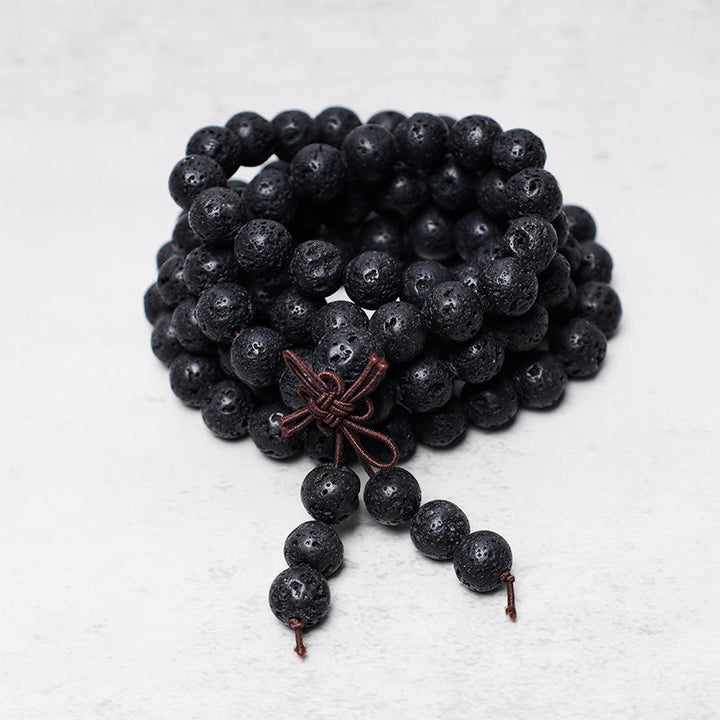 Buddha Stones 108 cuentas de roca de lava natural oración Mala pulsera collar