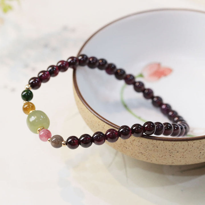 Pulsera de pasión con cuentas de turmalina y jade hetiano, granate natural, Buddha Stones