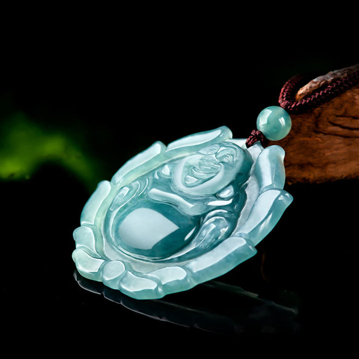 Colgante de collar de la suerte con diseño de loto de Buda sonriente de jade natural con Buddha Stones - image 6