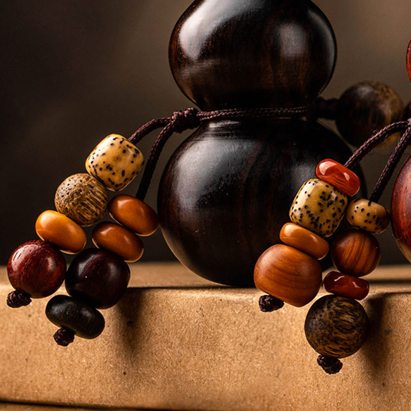 Llavero de protección de la suerte, calabaza de sándalo rojo, hoja pequeña de ébano tibetano