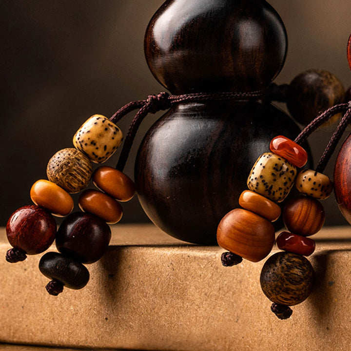 Llavero de protección de la suerte, calabaza de sándalo rojo, hoja pequeña de ébano tibetano