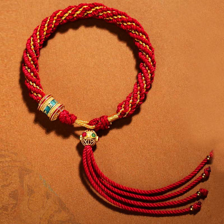 Pulsera de cuerda tejida con dije de rueda de oración Thangka de la suerte hecha a mano tibetana con Buddha Stones