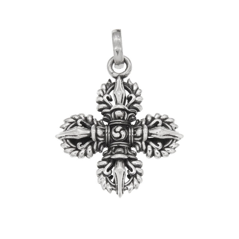 Collar con colgante de fuerza espiritual de doble Dorje Vajra de plata de ley 925 con Buddha Stones