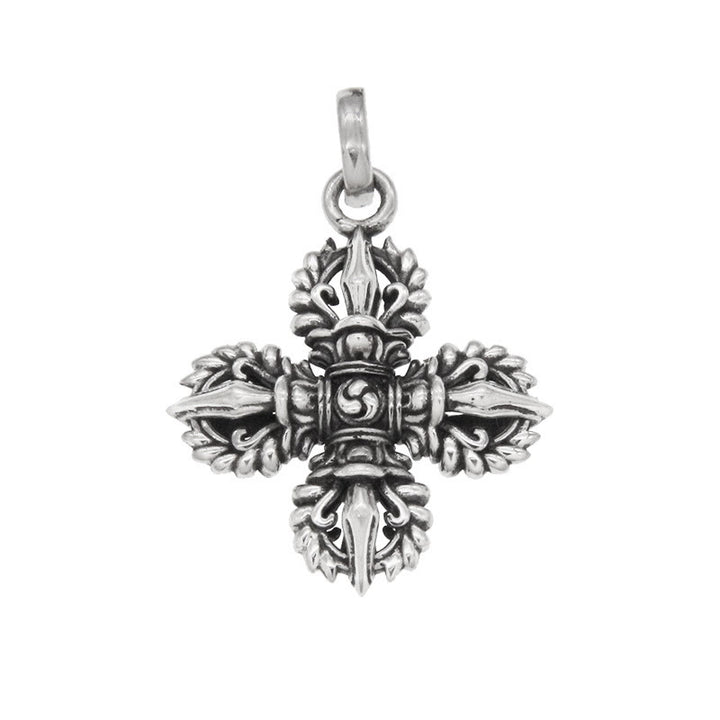 Collar con colgante de fuerza espiritual de doble Dorje Vajra de plata de ley 925 con Buddha Stones
