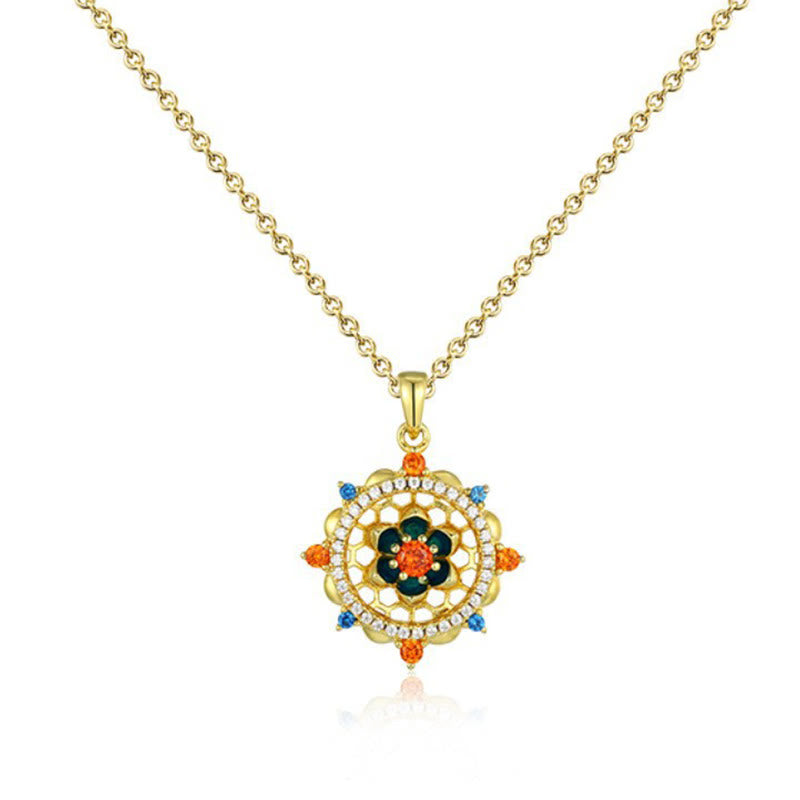 Colgante de collar de nuevo comienzo con Buddha Stones, flor de loto plateada de Ley 925, circonita colorida