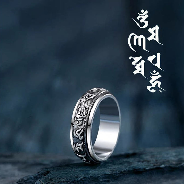 Anillo giratorio con Buddha Stones tibetanas Om Mani Padme Hum PiXiu grabado riqueza suerte