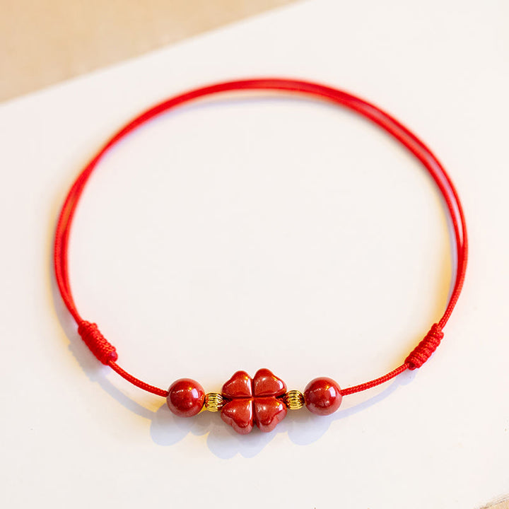 Pulsera tobillera con Buddha Stones, trébol de cuatro hojas, cinabrio, bendición, calma