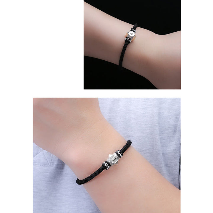 Pulsera de hilo hecha a mano con protección de las 12 constelaciones del zodíaco de plata de ley 999 con Buddha Stones