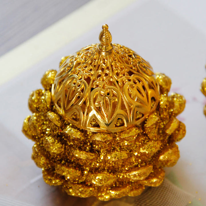 Mini quemador de incienso con diseño de cono de pino dorado, decoración de mesa para el hogar, rituales espirituales