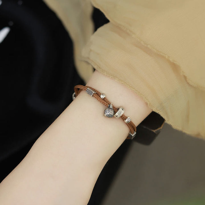 Pulsera trenzada hecha a mano con Buddha Stones , Plata de Ley 925, oro, bestia tragadora, pez Koi, riqueza