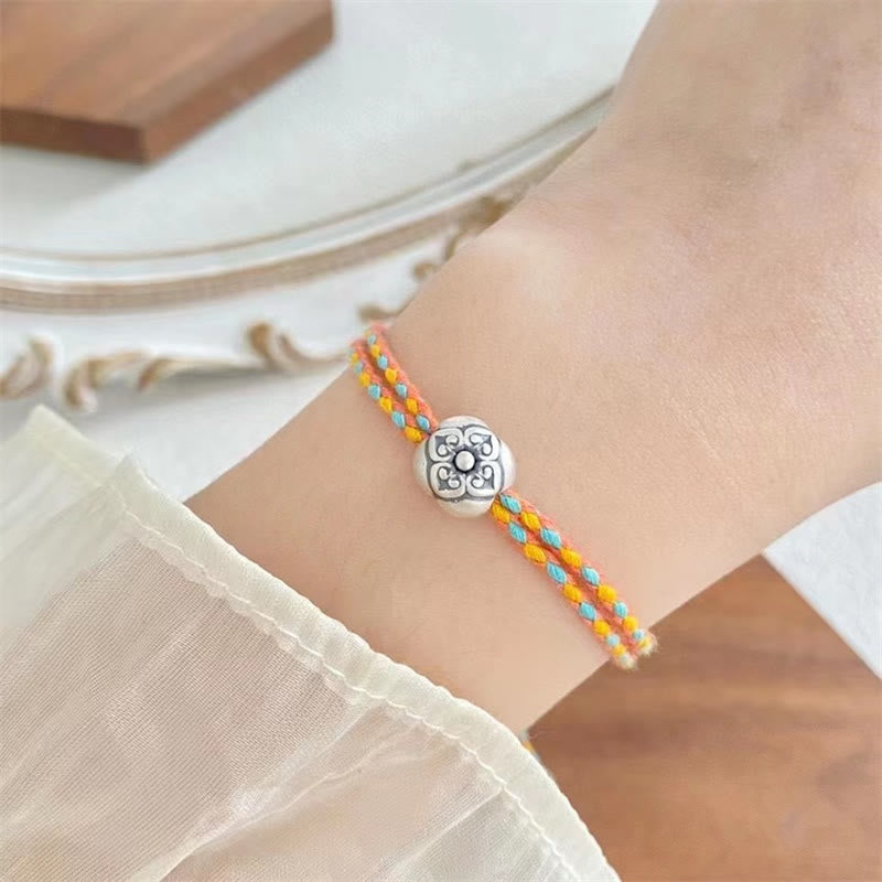 Pulsera Trenzada Multicolor De La Suerte Caqui De Plata De Ley 999 Con Buddha Stones