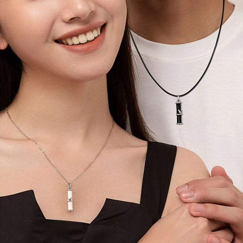 Colgante de collar de pareja de suerte de cobre con diseño de bambú de Buddha Stones