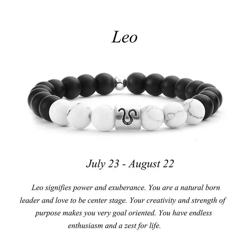 Buddha Stones 12 Constelaciones del Zodíaco Piedra Natural Esmerilada Pulsera de la Fortuna con Cuentas de Turquesa Blanca