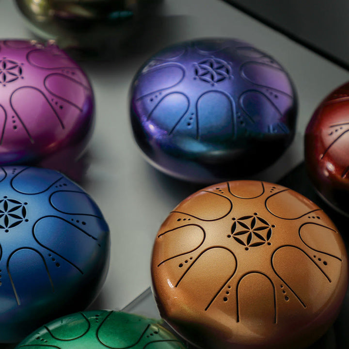 Buddha Stones Steel Tongue Drum Sound Healing Meditación Yoga Drum Kit 8 Notas 5 pulgadas con bolsa de transporte
