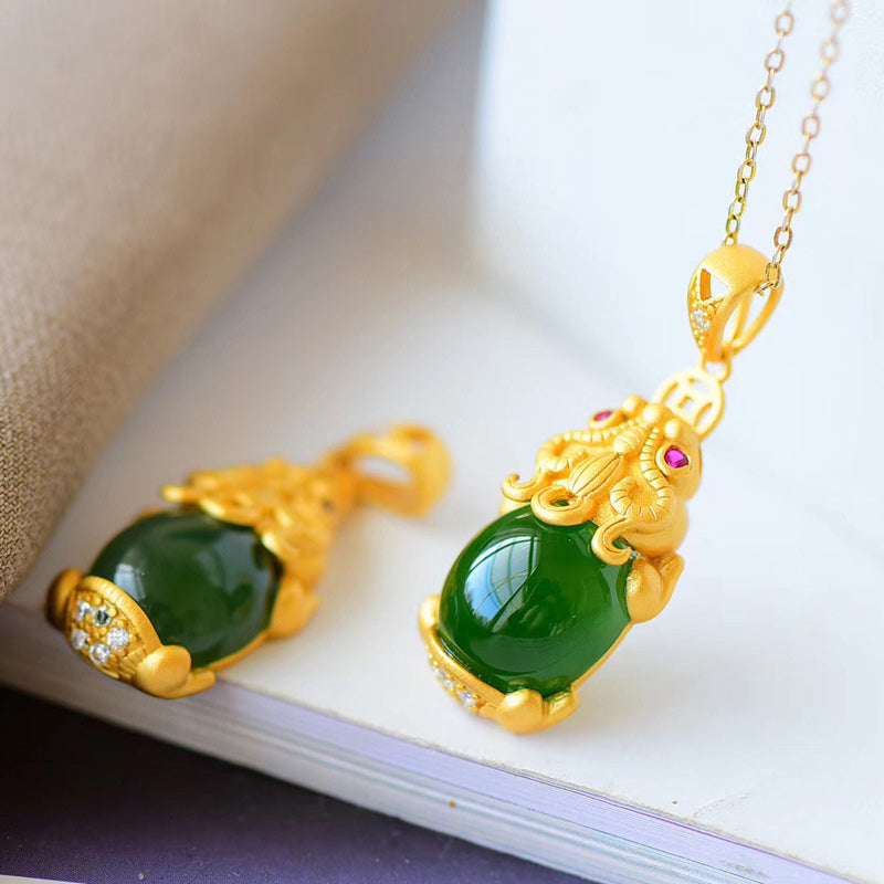 Collar de equilibrio PiXiu de jade natural con Buddha Stones