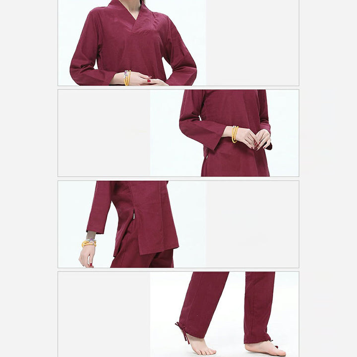 Conjunto de ropa de lino y algodón para mujer, uniforme con diseño de Buddha Stones, práctica Zen, Yoga, meditación, oración, cuello en V - image 4