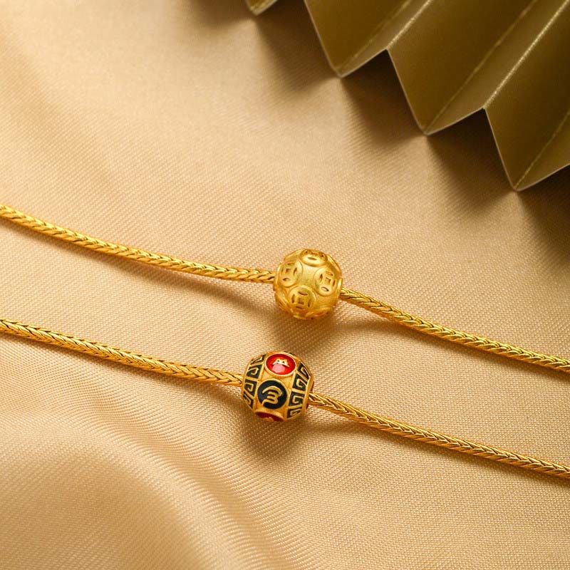 Buddha Stones tibetanas de oro de 18 quilates, Om Mani Padme Hum, pez Koi de la suerte, lingote de personaje Fu, moneda de cobre, pulsera de la paz