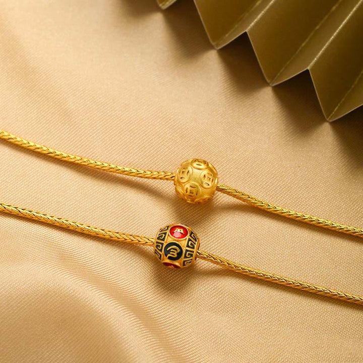Buddha Stones tibetanas de oro de 18 quilates, Om Mani Padme Hum, pez Koi de la suerte, lingote de personaje Fu, moneda de cobre, pulsera de la paz