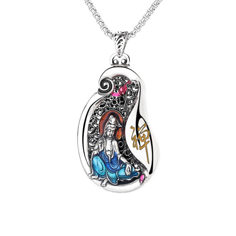 Colgante de collar de riqueza de cobre con diseño de loto Avalokitesvara de Buddha Stones