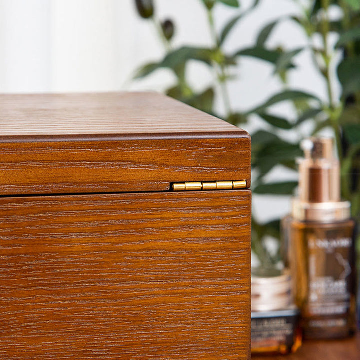 Caja de joyería de madera retro con Buddha Stones, caja de almacenamiento de joyas de tres capas