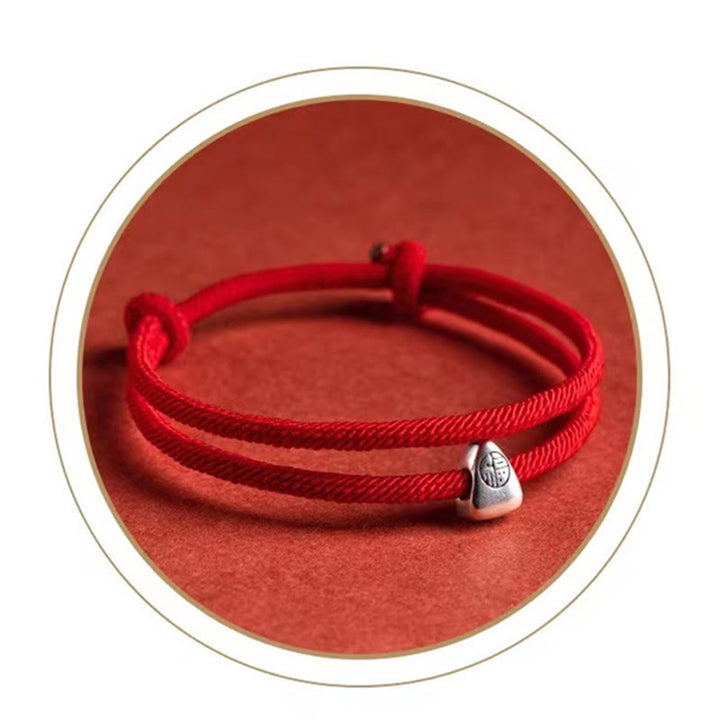 Pulsera trenzada hecha a mano con bendición de personaje Fu de plata de ley 925 con Buddha Stones