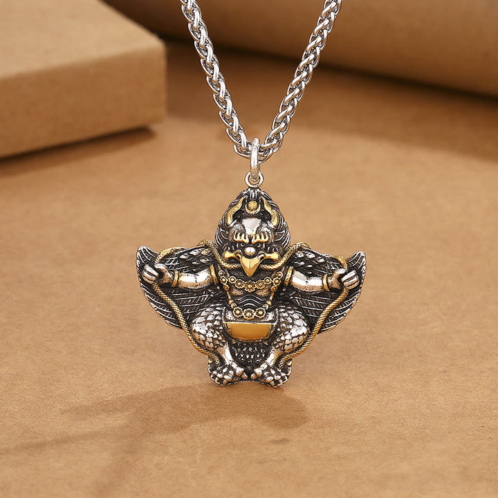 Colgante de collar de protección de cobre con pájaro Garuda del Tíbet y Buddha Stones