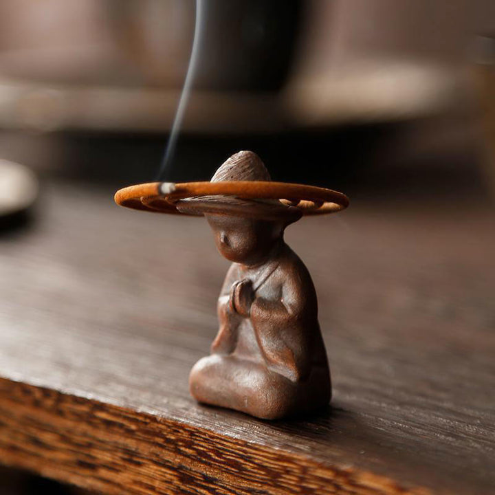 Quemador de incienso de curación espiritual de cerámica para meditación de personas pequeñas