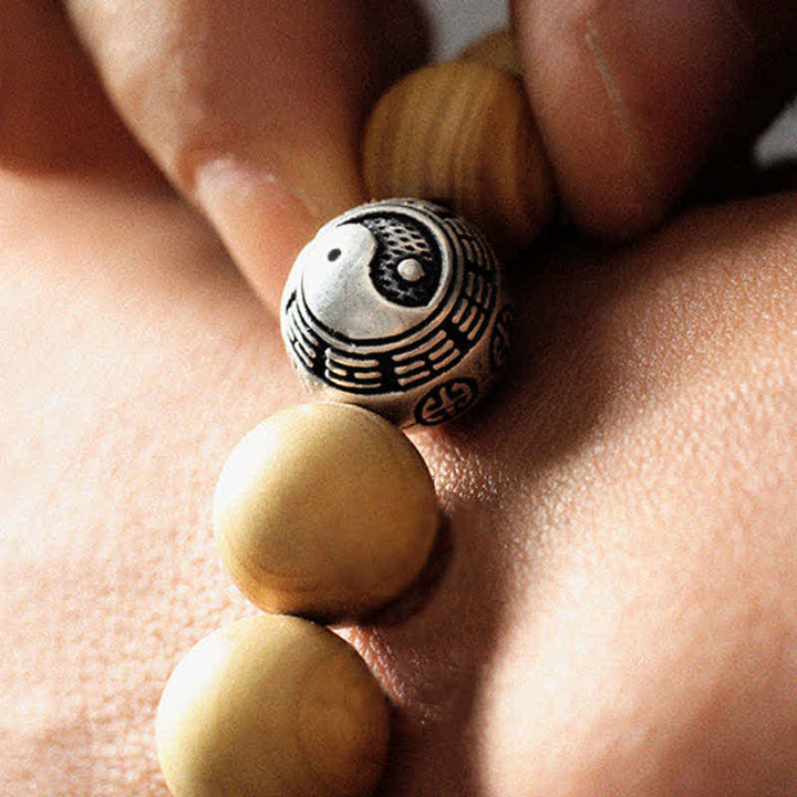 Pulsera de la riqueza de la suerte del Tíbet, madera de melocotón, loto, cinabrio, Bagua, Yin Yang