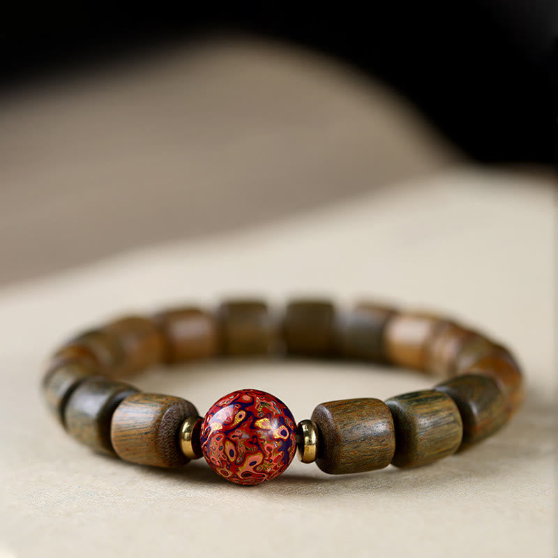 Pulsera de la paz con cuentas de laca de sándalo rojo de hoja pequeña de sándalo verde natural con Buddha Stones