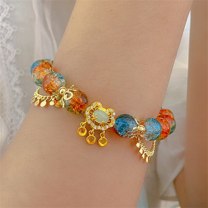 Pulsera de la fortuna con dijes de cerradura china con cuentas de vidrio Liuli coloridas de Buddha Stones