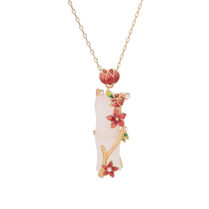 Colgante de collar de protección de la suerte con flores de loto de bambú de jade blanco de Buddha Stones - image 5