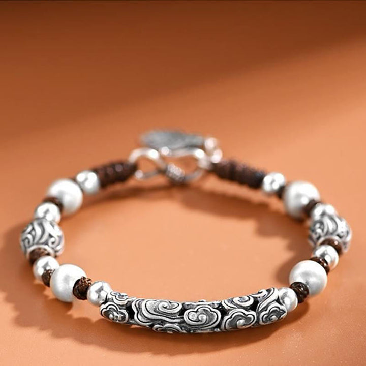 Pulsera de cadena de riqueza de nube auspiciosa de plata de ley 999 de cobre hecha a mano con Buddha Stones del Tíbet