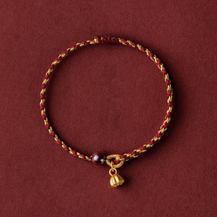Pulsera trenzada con dije de paz y alegría de loto de cuerda de oro rojo hecha a mano con Buddha Stones